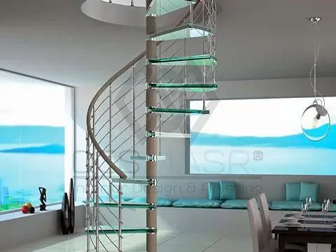 تشطيب سلالم داخلية حلزونية زجاج
